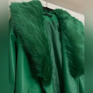 Faux Leather Green Fur Trench